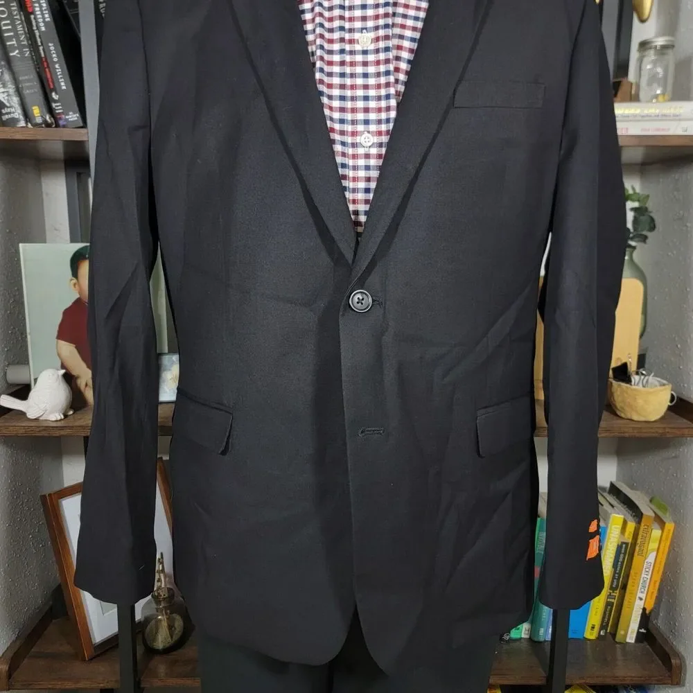 Egara Men's Sport Coat Two Button Solid Black Poly Blend EXTREME SLIM FIT Sz 48R
